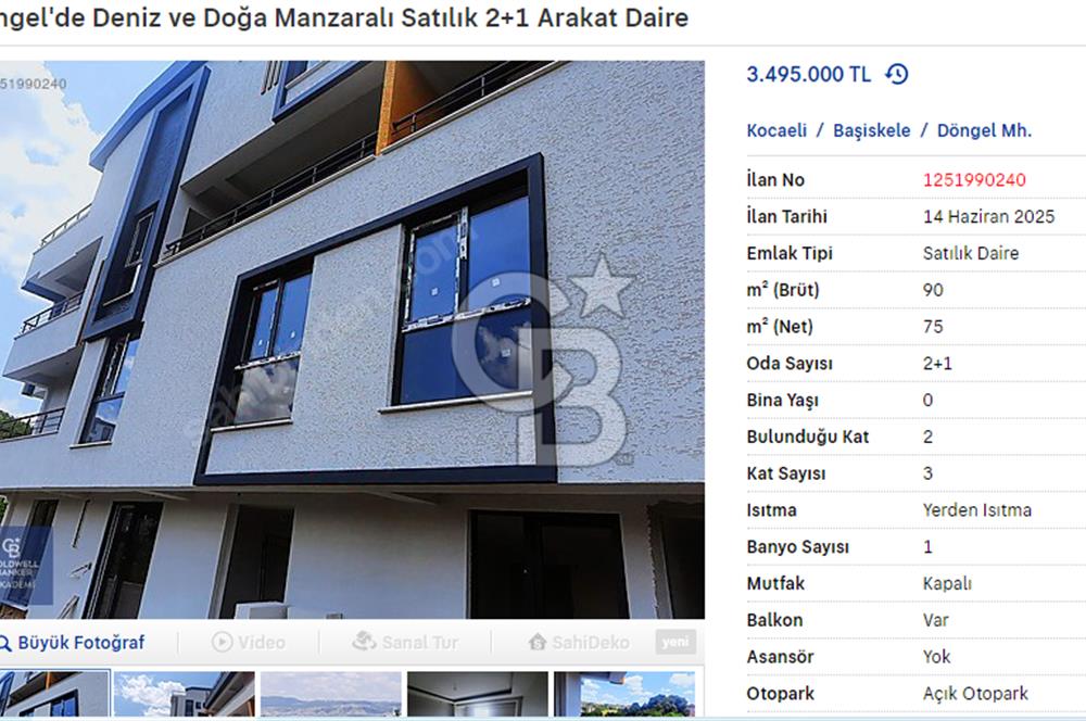 Döngel'de Deniz ve Doğa Manzaralı Satılık 2+1 Arakat Daire