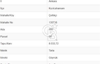 KIZILCAHAMAM ÇELTİKÇİ'DE, 8 DÖNÜM SATILIK TARLA