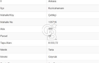 KIZILCAHAMAM ÇELTİKÇİ'DE, 8 DÖNÜM SATILIK TARLA