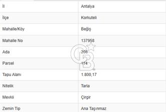 BEĞİŞ KORKUTELİNDE SATILIK TARLA
