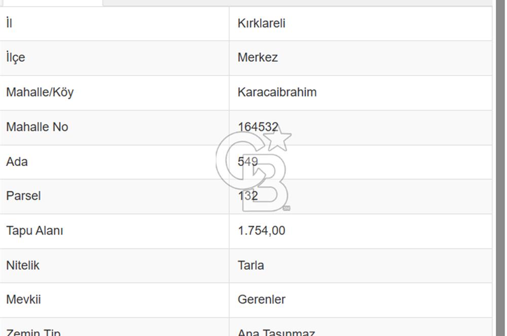 Kırklareli Merkez Karacaibrahim'de Satılık Tarla 