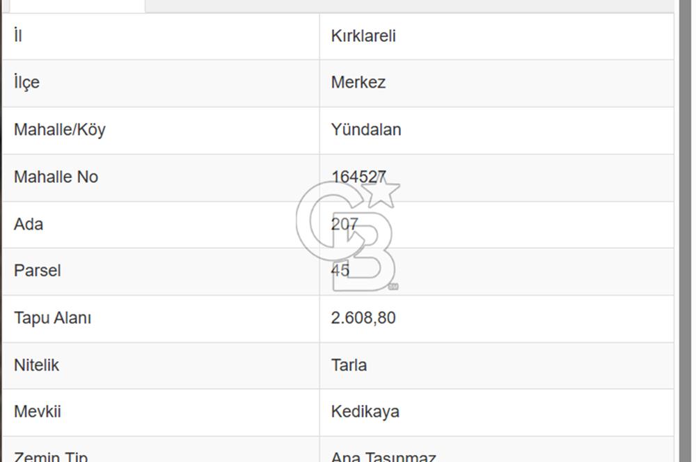 Kırklareli Merkez Yündalan Köyünde Satılık Tarla 