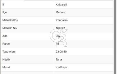 Kırklareli Merkez Yündalan Köyünde Satılık Tarla 