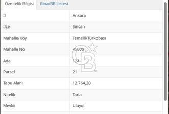 ANKARA SİNCAN TÜRKOBASI'NDA 6.026 m2 SATILIK TARLA