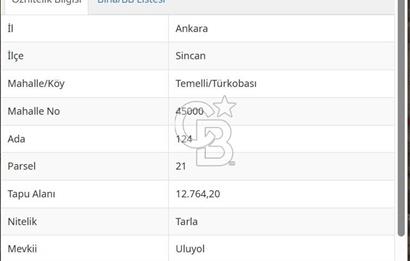 ANKARA SİNCAN TÜRKOBASI'NDA 6.026 m2 SATILIK TARLA