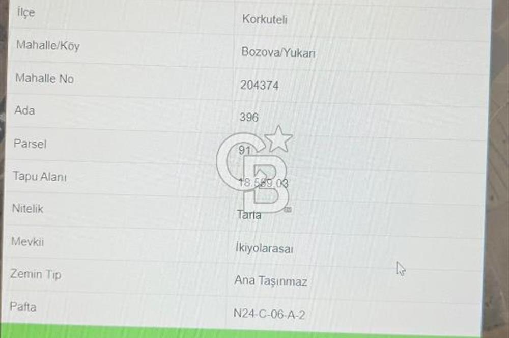 YATIRIMLIK TARLA KORKUTELİ BOZOVA MAH