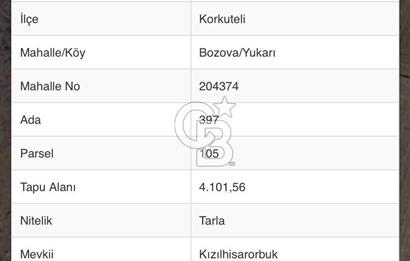  Antalya Korkuteli Bozova Mahallesinde Yatırımlık Arazi