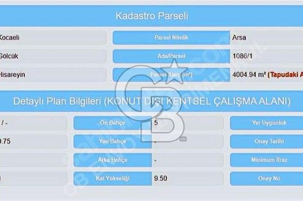 CB ENVOY'dan Gölcük Sanayi Sitesi Yanı 4.004m2 KDKÇA Arsa