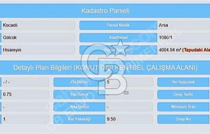 CB ENVOY'dan Gölcük Sanayi Sitesi Yanı 4.004m2 KDKÇA Arsa