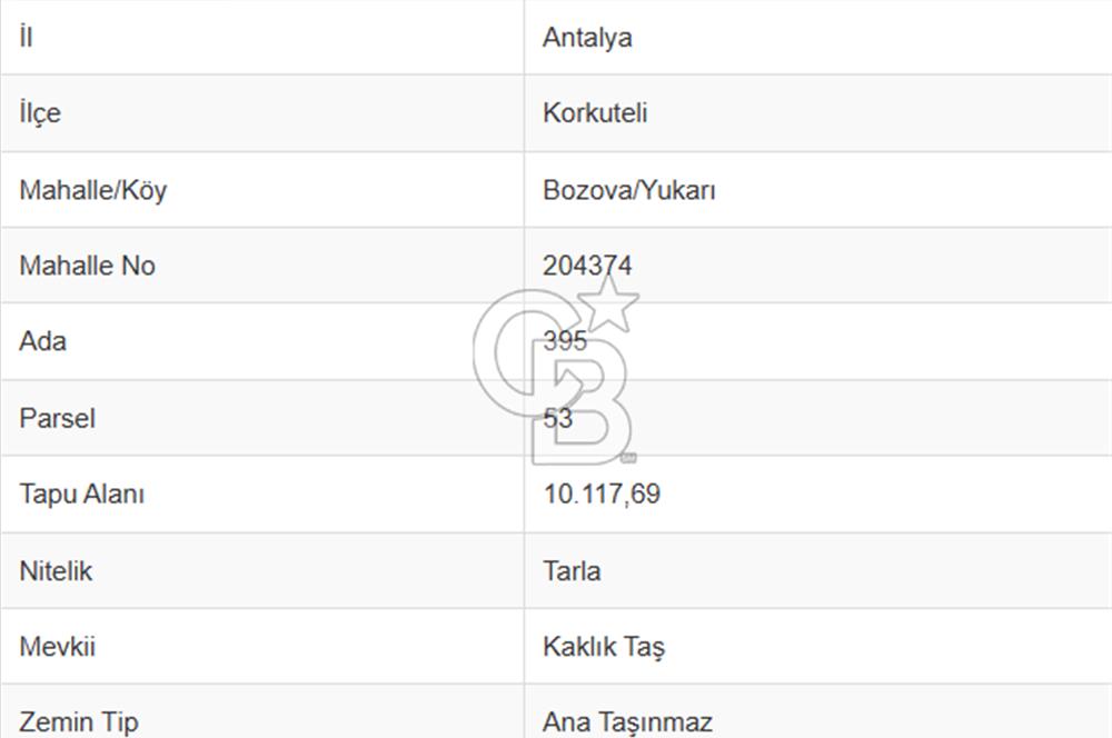 KORKUTELİ BOZOVADA ASFALT YOLA CEPHE 10.117 M2 SATILIK TARLA