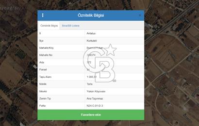 KORKUTELİ BOZOVADA YOLA CEPHE 1.085 M2 SATILIK TARLA