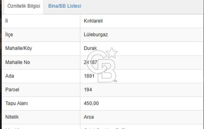 LÜLEBURGAZ DURAK MAHALLESİNDE HIZLI TRENE YAKIN İMARLI 