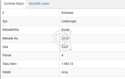 LÜLEBURGAZ'ın EN GÜZEL YERİNDE HIZLI TRENE ve MERKEZE YAKIN İMARLI ARSA 