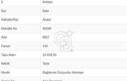 ANKARA BALA ABAZLI MAHALLESİNDE UYGUN FİYATLI TEK TAPU 34 DÖNÜM