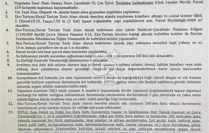 ÇANAKKALE ÇAN TERZİALAN'DA EKOTURİZM İMARLI SATILIK ARSA