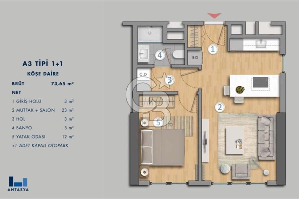 ÜMRANİYE ANTASYA RESİDENCE KİRALIK 1+1 PEYZAJ CEPHE 4.KAT DAİRE
