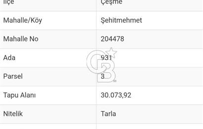 Çeşme Çiftlikköy’de Denize 200 m, Pırlanta Plajına 500 m Mesafede 1.000 m² Hisseli Arsa