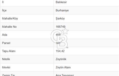 BALIKESİR;BURHANİYE,ŞARKÖY DE YOLU OLAN SATILIK ZEYTİNLİK