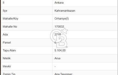 KAZAN ORHANİYEDE PROJESİ ONAYLI İST YOLU YAKINI 5104 M2 ARSA