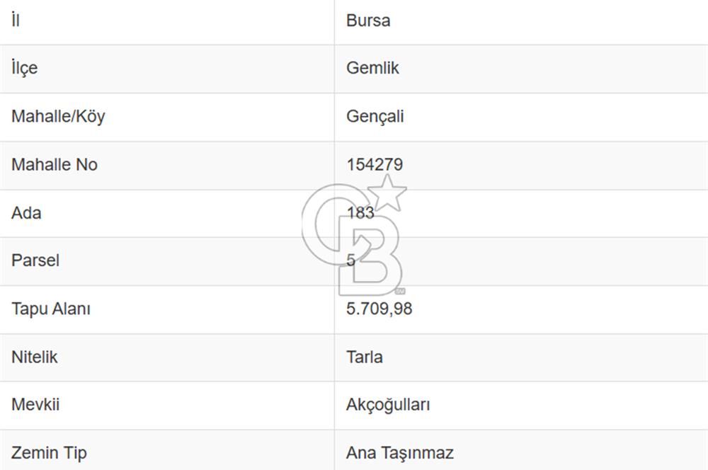 GEMLİK GENÇALİ DE SATILIK TARLA