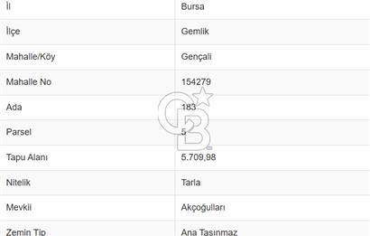 GEMLİK GENÇALİ DE SATILIK TARLA