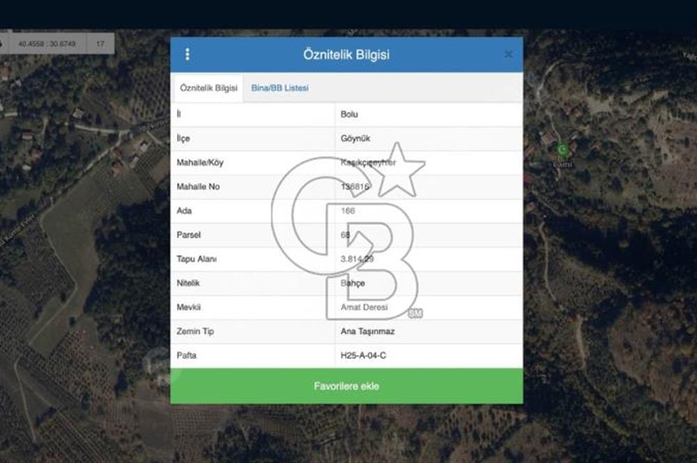 BOLU GÖYNÜK RESMİ YOLA CEPHE 3.814M2 İMARLI ARSA