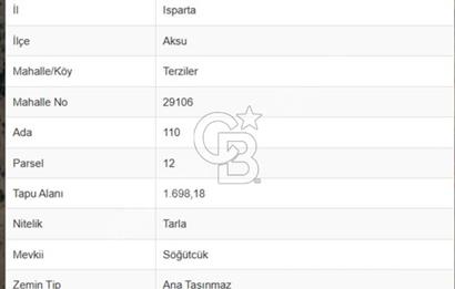 CB THETA dan ISPARTA AKSUDA YATIRIMLIK 1698 M2 TARLA