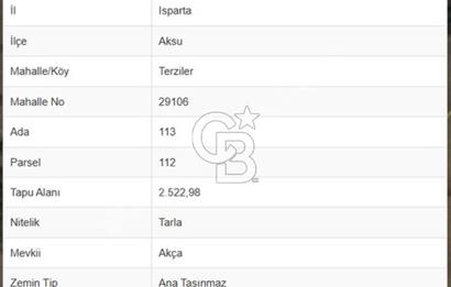 CB THETA dan ISPARTA AKSUDA YATIRIMLIK 2522 M2 TARLA