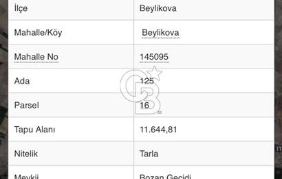 CB CITY' DEN ESKİŞEHİR BEYLİKOVA MERKEZDE SATILIK TARLA