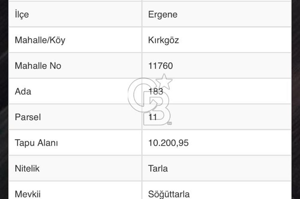 Ergene’de 10200m2 Satılık Tarla