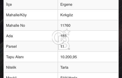 Ergene’de 10200m2 Satılık Tarla