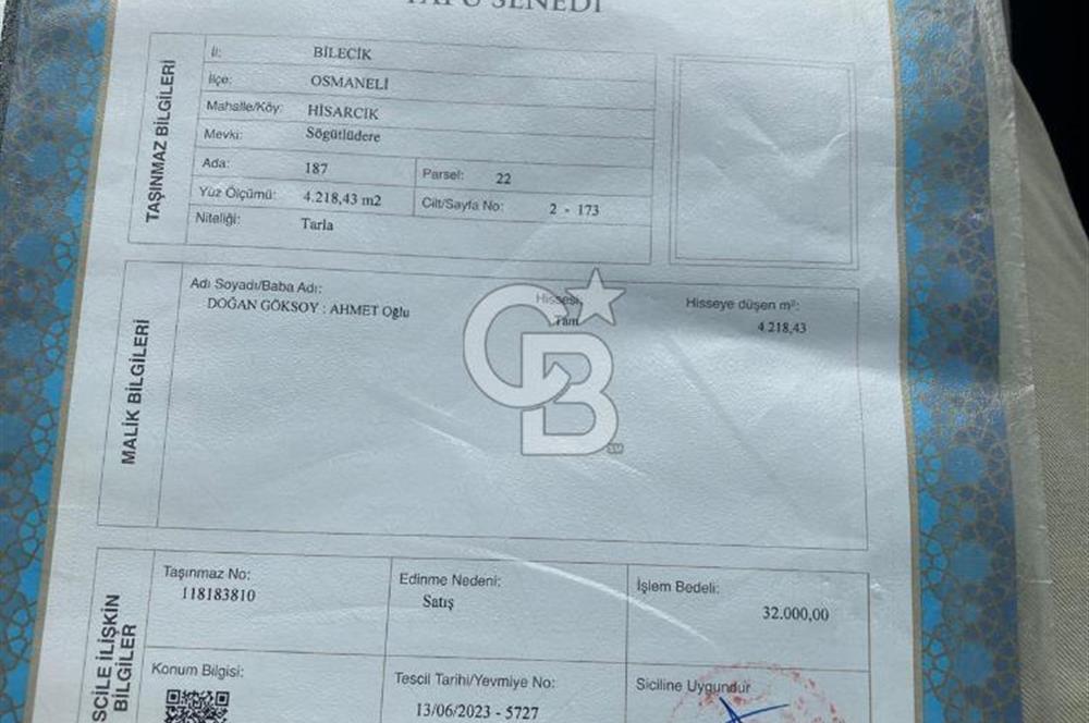 Bilecik Osmaneli'nde Yatırım Fırsatı 