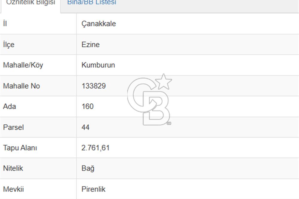 ÇANAKKALE GEYİKLİ KUMBURUN KÖYÜ DENİZE YAKIN SATILIK BAĞ