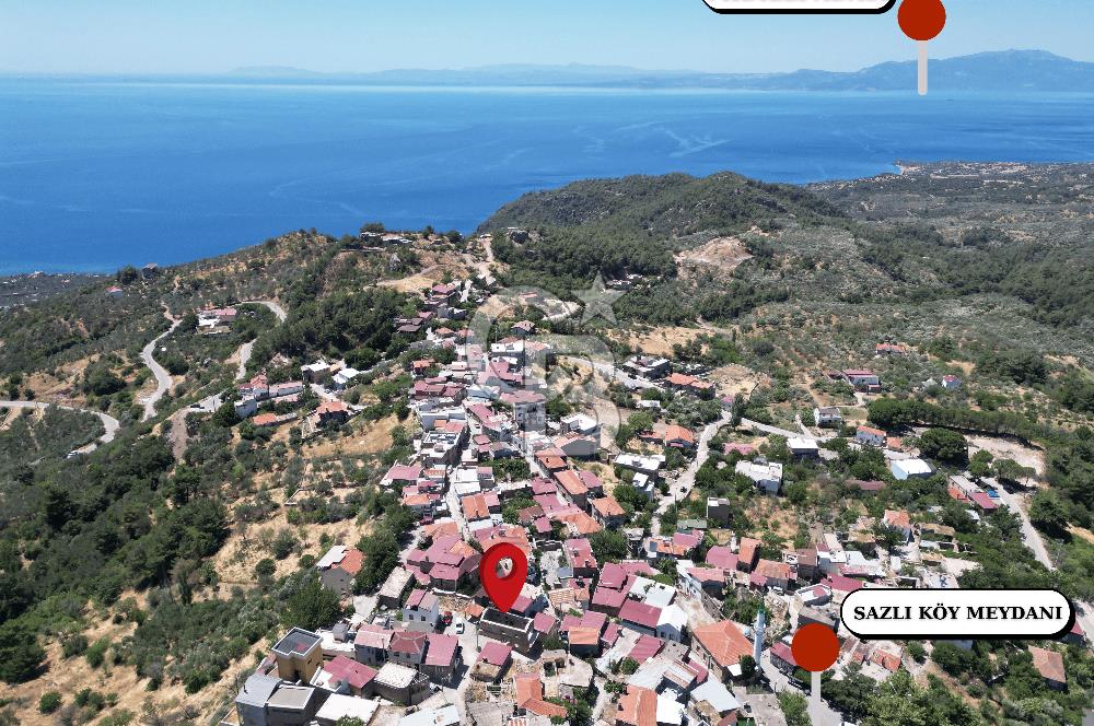 ÇANAKKALE AYVACIK SAZLI KÖY MERKEZİNDE MANZARALI SATILIK TAŞ EV