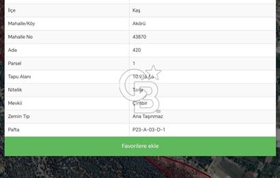 KAŞ AKÖRÜ'DE SATILIK MÜSTAKİL TARLA
