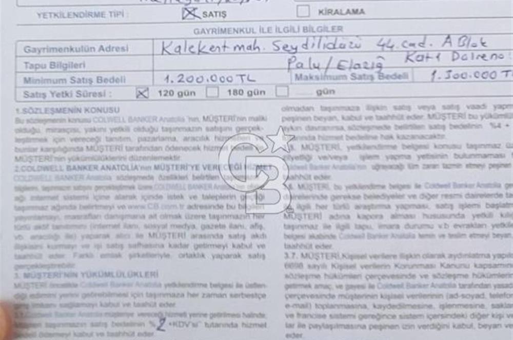 ELAZIĞ PALU TOKİ K-1'DE NEZİH SATILIK DAİRE