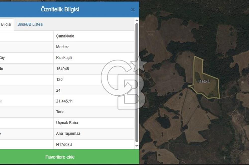 ÇANAKKALE MERKEZ KIZILKEÇİLİ SATILIK 21.450 M2 TARLA