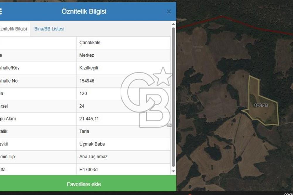 ÇANAKKALE MERKEZ KIZILKEÇİLİ SATILIK 21.450 M2 TARLA