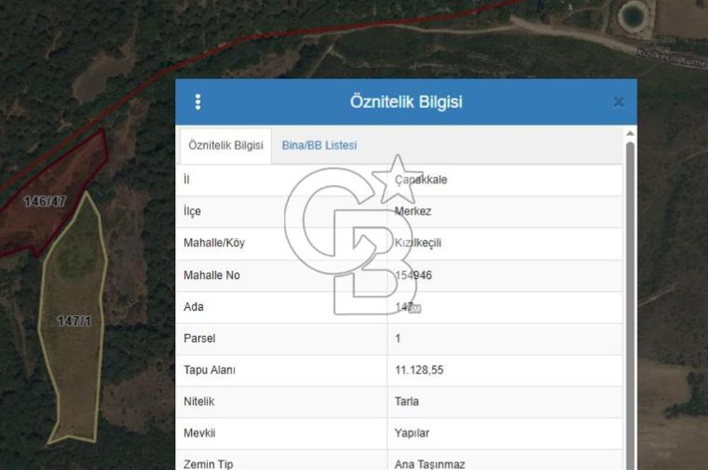 ÇANAKKALE MERKEZ KIZILKEÇİLİ SATILIK 6.422 M2 TARLA