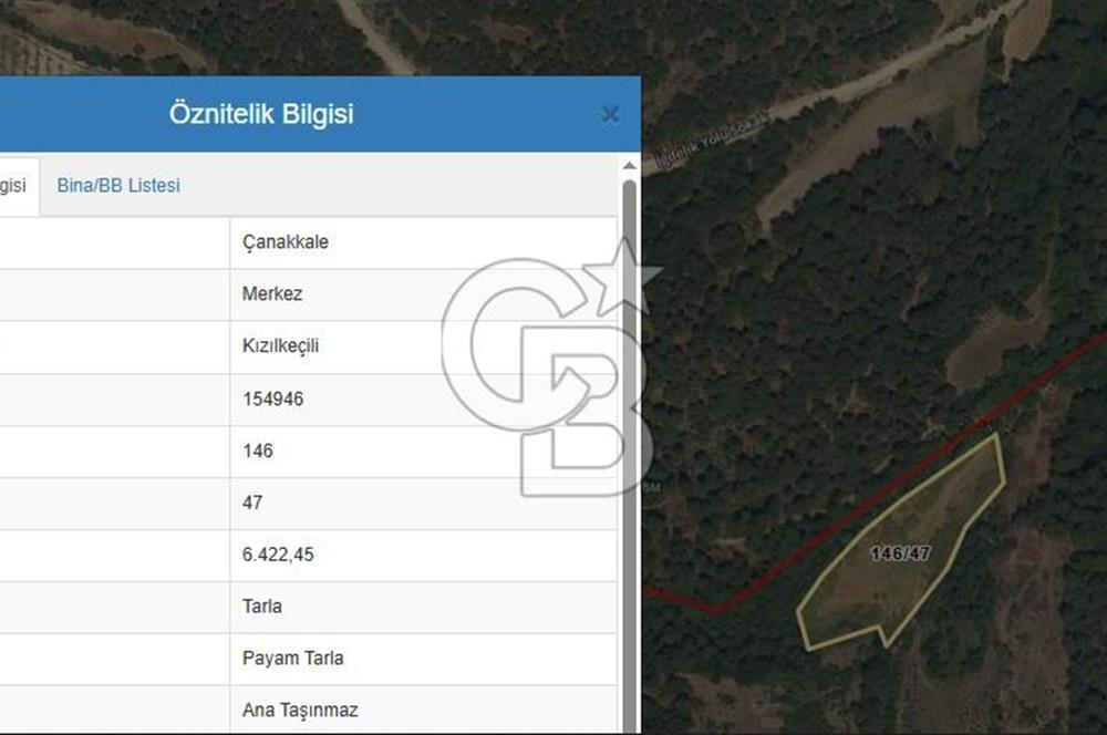 ÇANAKKALE MERKEZ KIZILKEÇİLİ SATILIK 6.422 M2 TARLA