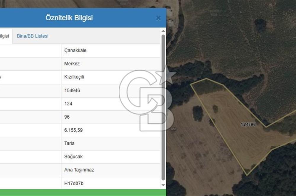 ÇANAKKALE MERKEZ KIZILKEÇİLİ SATILIK 6.155 M2 TARLA