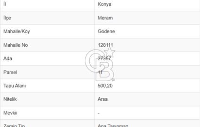 KONYA MERAM GÖDENE’DE ŞEHİR MANZARALI  SATILIK ARSA!