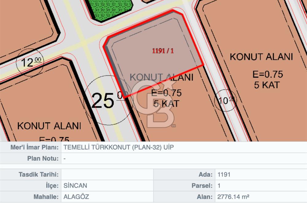 Temelli'de 5 Kat İzinli 0.75 Emsal 2776 m2 Satılık Müstakil Arsa