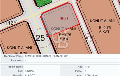 Temelli'de 5 Kat İzinli 0.75 Emsal 2776 m2 Satılık Müstakil Arsa