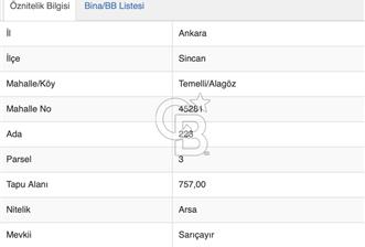 Sincan Temelli Alagöz'de Tek/Kök Tapu Konut İmarlı Satılık Arsa