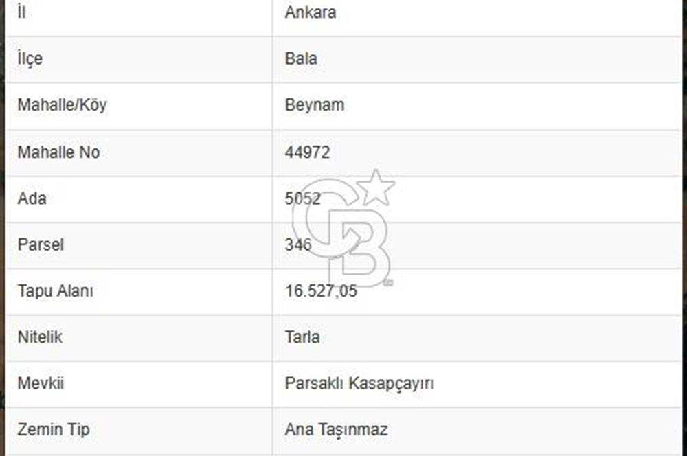 BEYNAMDA SATILIK 16.527 M2 TEK TAPU FIRSAT TARLA