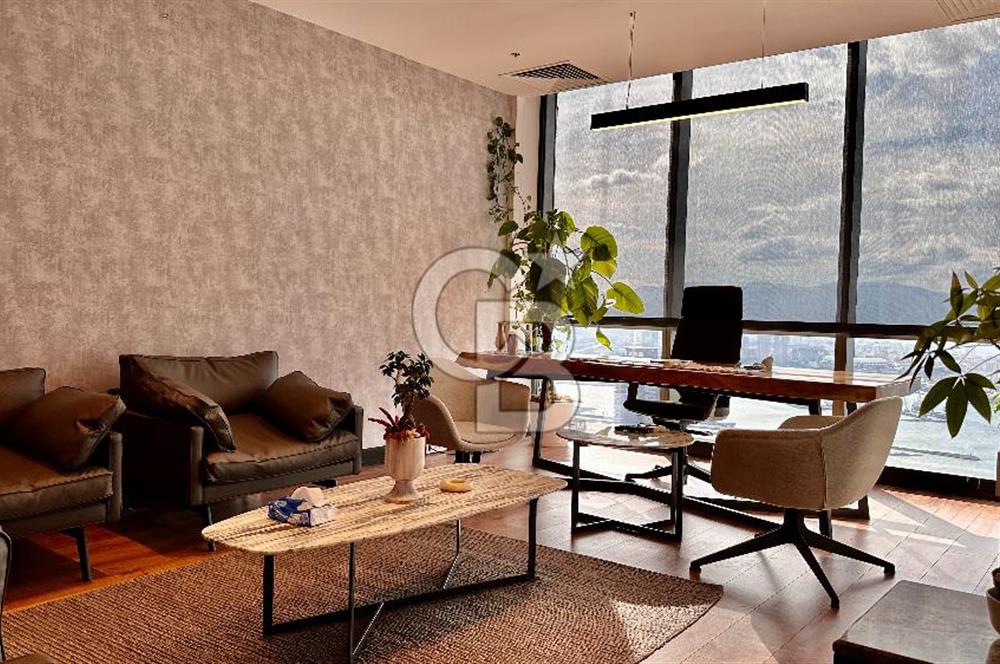 Folkart Towers'da Kiralık Eşyasız 105m2 Deniz Manzaralı Ofis