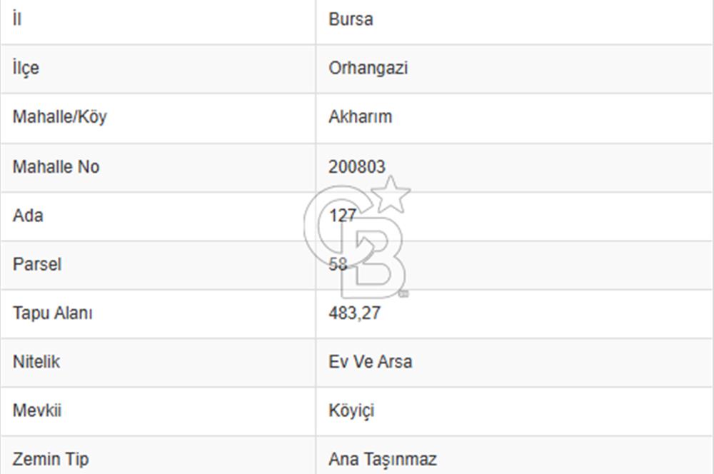 CB CLASS BURSA -ORHANGAZİ- AKHAREM 484 m² KÖY EVİ