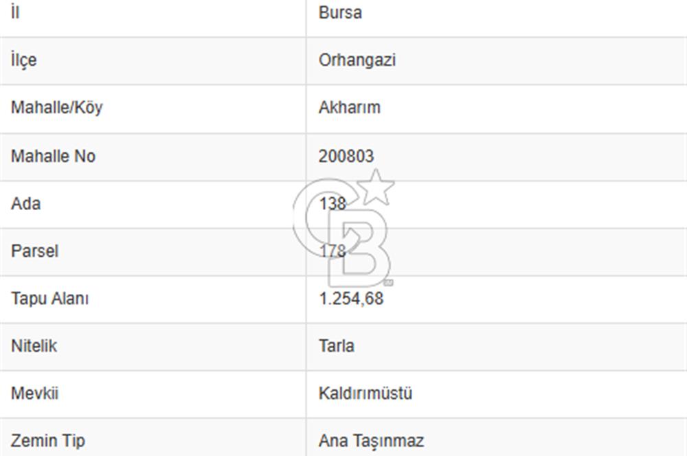 CB CLASS BURSA -ORHANGAZİ- AKHAREM 1.154 m² SATILIK ZEYTİNLİK