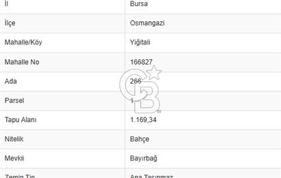 CB CLASS BURSA/OSMANGAZİ/YİĞİTALİ 1169 m² SATILIK BAHÇELİK ARAZİ